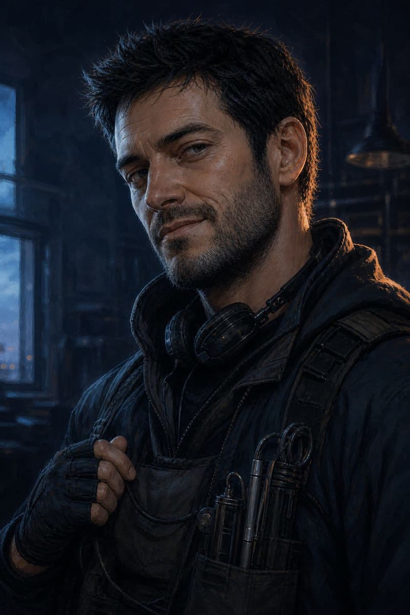 Voss, a man with headphones around his neck